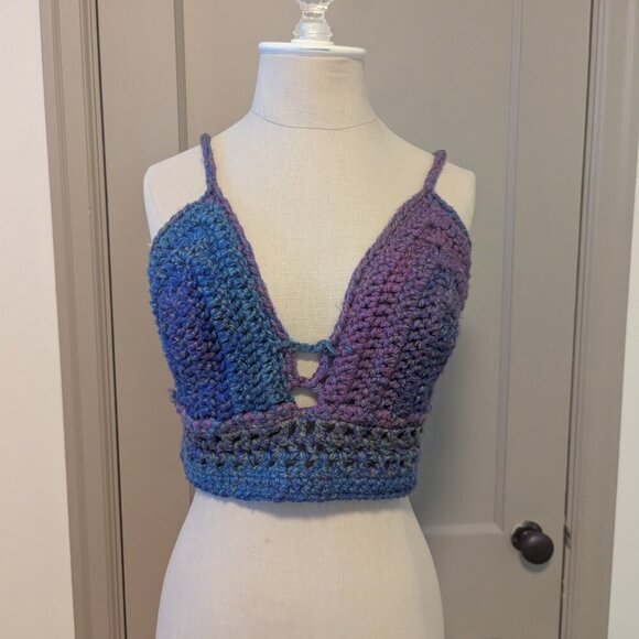 Fairycore Crochet Knit Boho Wrap Top Hippie Festival Coastal Cowgirl Crop - Picture 8 of 8